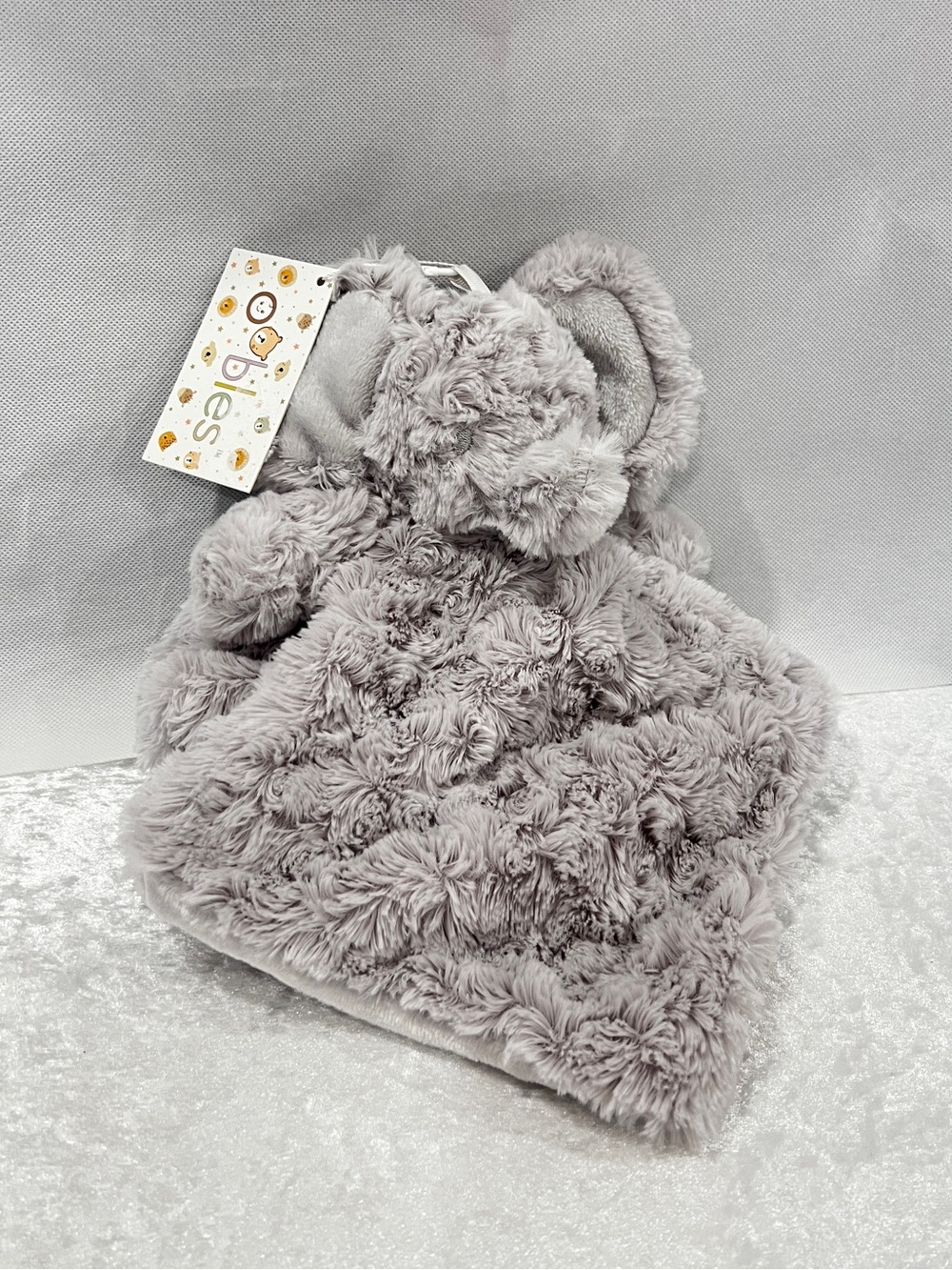 Oobles Elephant Swirl Security Blanket Lovey Rattle Toy Baby Nursery Gray Lovey
